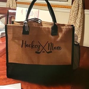 Burlap tote bag hockey mom personalized